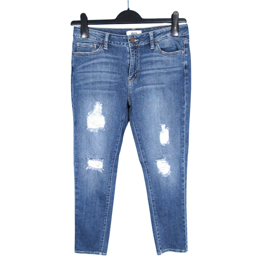 JBD Just Black Denim TAPERED LEG JEANS Destroyed Rips ANKLE Skinny STRETCH sz 29